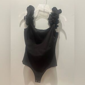 Entro Black Ruffle Strap Bodysuit